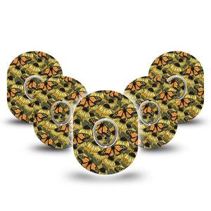 ExpressionMed Coneflowers & Monarchs Dexcom G7 and Stelo Tape 5-Pack Tape and 5-Pack Sticker Autumn Florals with Monarchs, Plaster Continuous Glucose Monitor Design