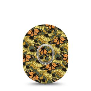 ExpressionMed Coneflowers & Monarchs Dexcom G7 and Stelo Tape Single Tape and Single Sticker Floral Pollination, Plaster Continuous Glucose Monitor Design