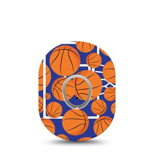 Basketball Dexcom G7 Transmitter Sticker, Single, Basketball Rim and Ball Themed, Dexcom G7 Transmitter Vinyl Sticker, With Matching Dexcom G7 Tape, CGM Overlay Patch Design