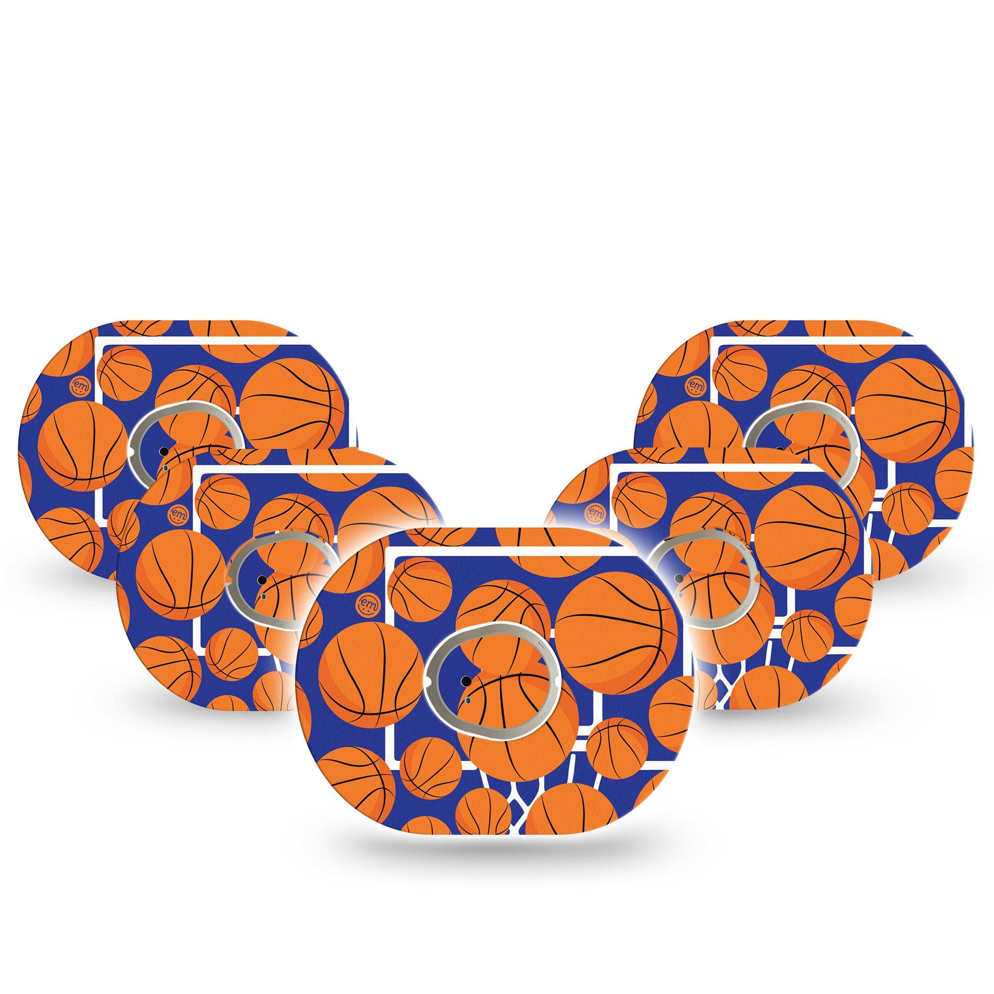 Basketball Dexcom G7 Tape, 5-Pack Stickers and Tapes, Basketball Shoot-Up Themed, Patch Design, Dexcom Stelo Glucose Biosensor System