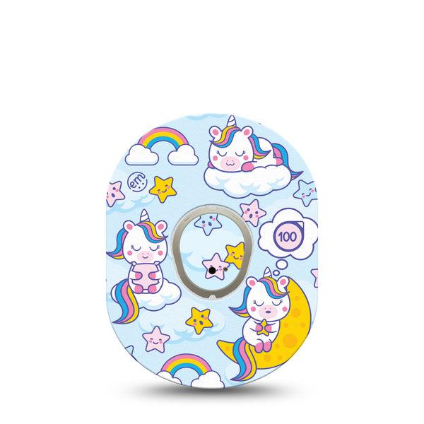 ExpressionMed Sleeping Unicorns Dexcom G7 and Stelo Tape Single Tape and Single Sticker Little Unicorns, Plaster Continuous Glucose Monitor Design