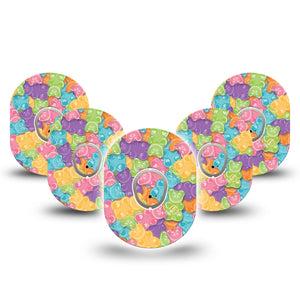 ExpressionMed Gummy Bears Dexcom G7 and Stelo Tape 5-Pack Tape and 5-Pack Sticker Sweet Candies, Plaster Continuous Glucose Monitor Design