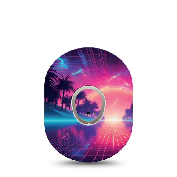 ExpressionMed Neon Synthwave Dexcom G7 and Stelo Tape Single Tape and Single Sticker, Neon Retrowave, CGM Adhesive Patch Design, Dexcom Stelo Glucose Biosensor System