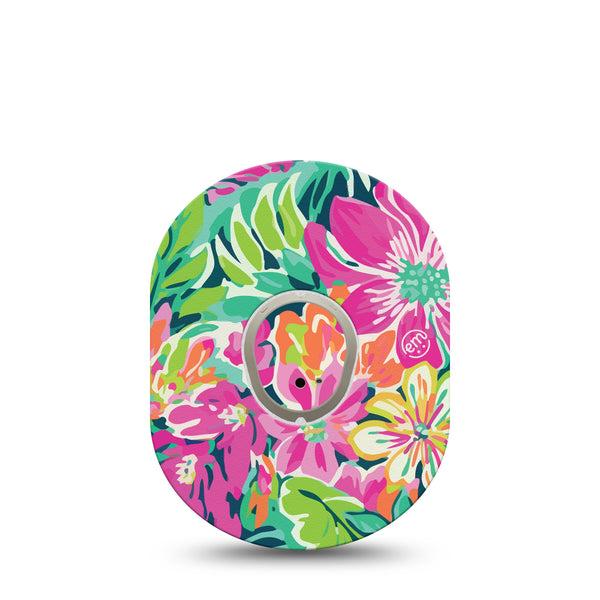 ExpressionMed Tropic Burst Dexcom G7 and Stelo Tape Single Tape and Single Sticker Pastel Blossoms, Plaster Continuous Glucose Monitor Design