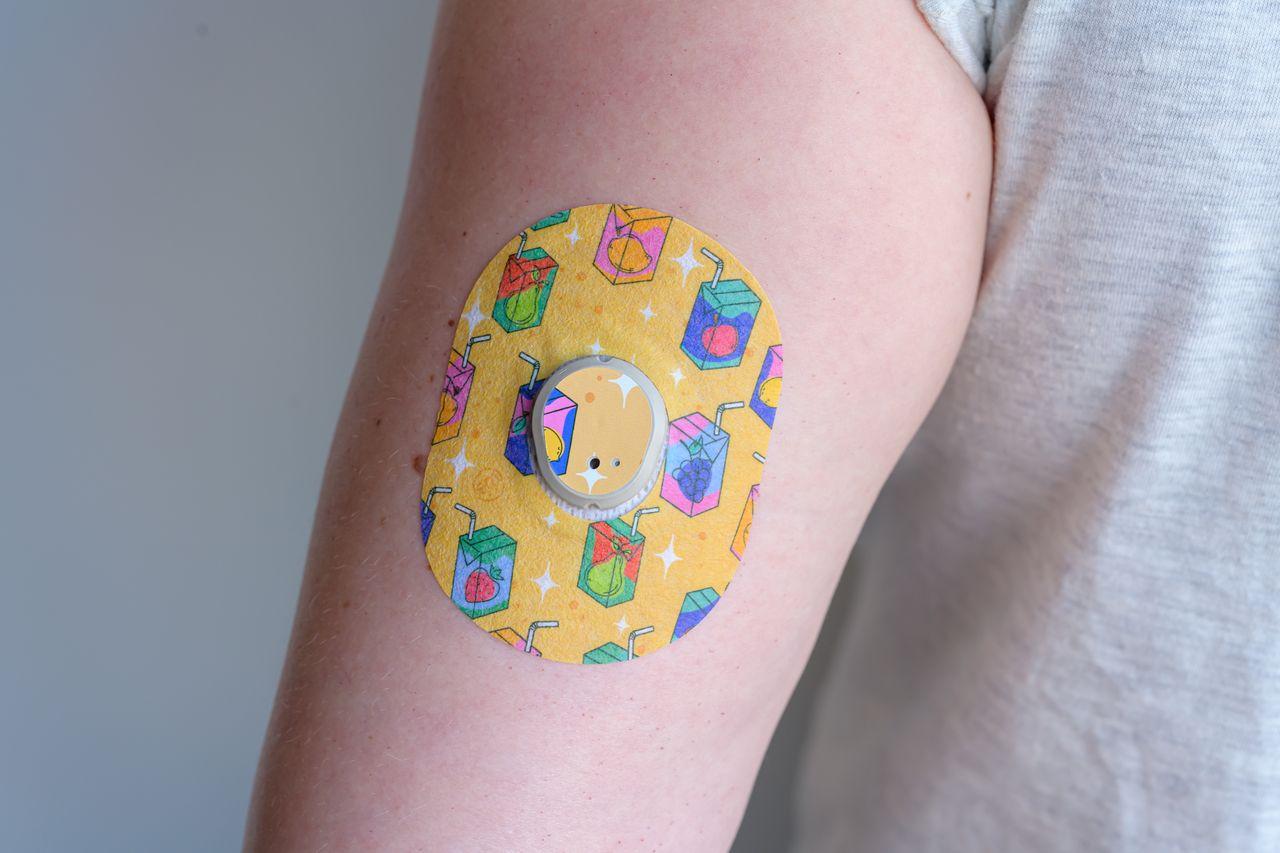 ExpressionMed Happy Days Variety Pack Dexcom G7 Tape, Single Tape and Single Sticker, Arm Wearing Juicebox Themed CGM Adhesive Patch Design