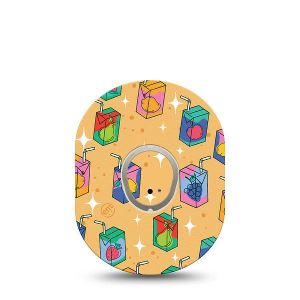 ExpressionMed Juicebox Dexcom G7 and Stelo Tape Single Tape and Single Sticker Cute Drink Design, Plaster Continuous Glucose Monitor Design