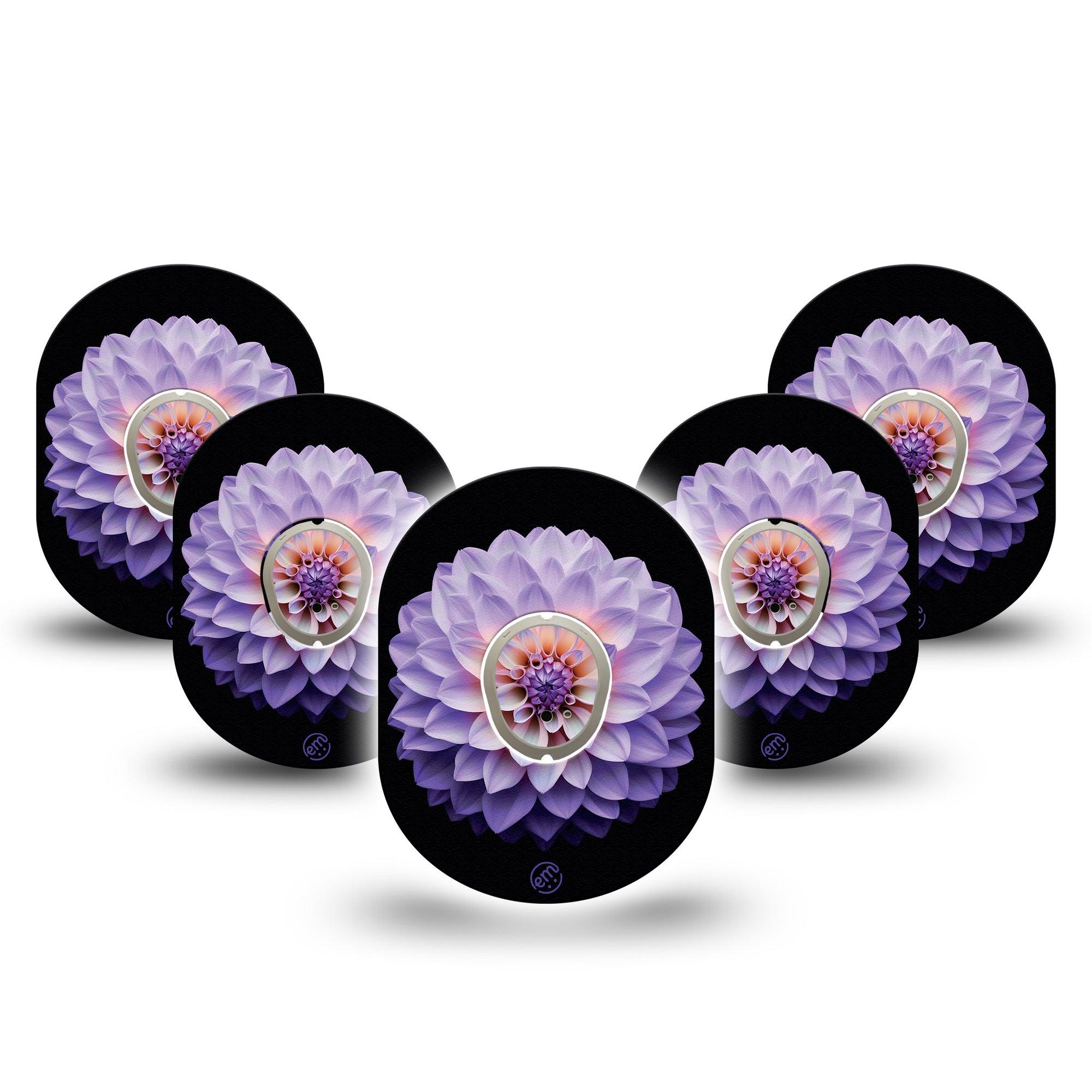 ExpressionMed Dahlia Dexcom G7 and Stelo Tape 5-Pack Tape and 5-Pack Sticker Botanical Dahlia Art, Plaster Continuous Glucose Monitor Design