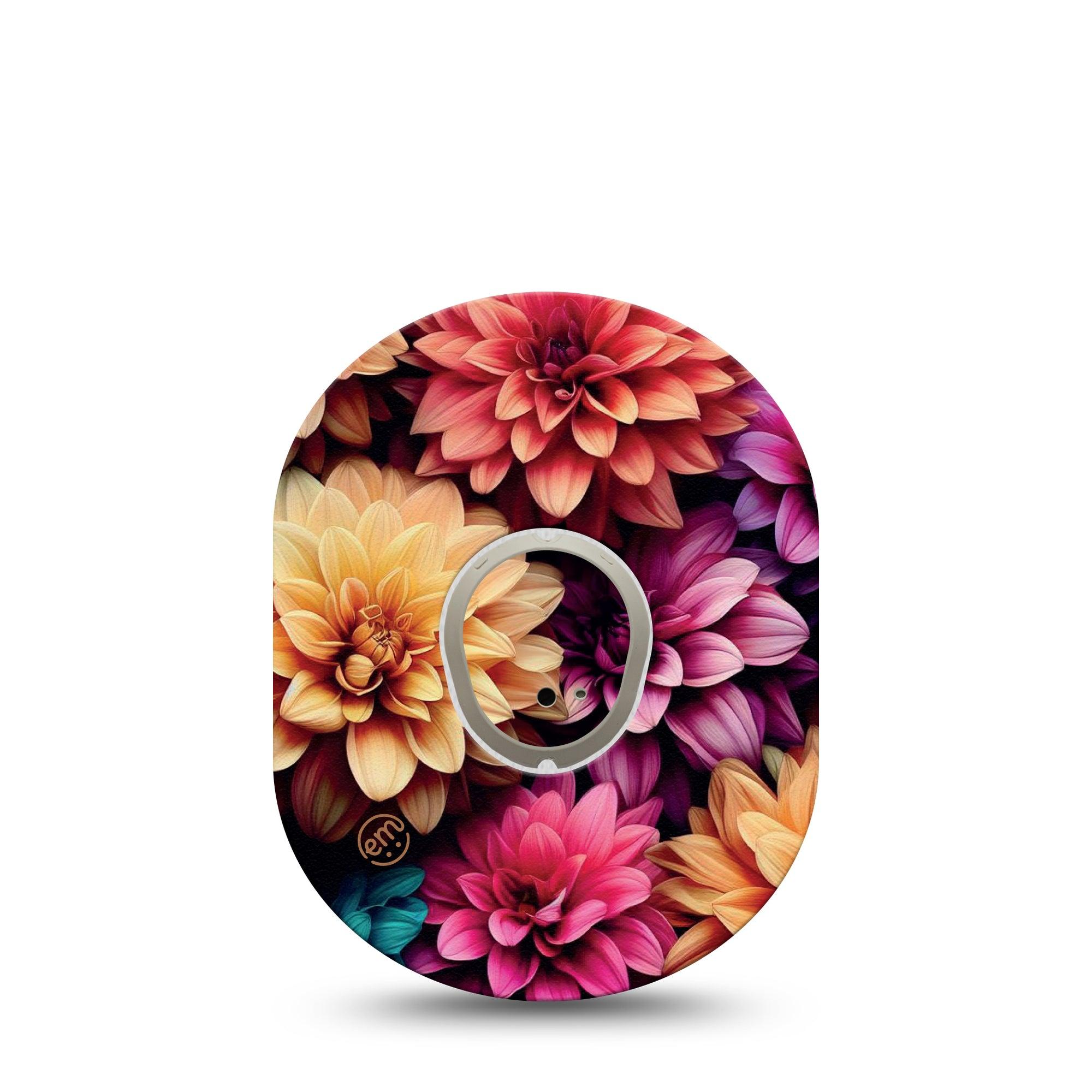 ExpressionMed Dahlia Bouquet Dexcom G7 and Stelo Tape Single Tape and Single Sticker Dahlia Flower Design, Plaster Continuous Glucose Monitor Design