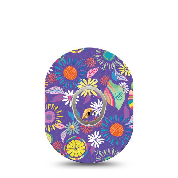 ExpressionMed Purple Flowers Dexcom G7 and Stelo Tape Single Tape and Single Sticker Exclusive Etta Vee Art, Plaster Continuous Glucose Monitor Design