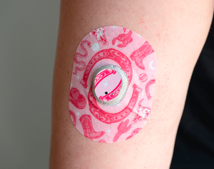 ExpressionMed, Western Party Dexcom G7 Transmitter Sticker, Single Sticker and Single Tape, Human Arm Wearing Western Party Designed CGM Adhesive Patch Design