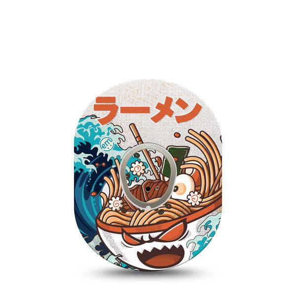 ExpressionMed Angry Ramen Dexcom G7 and Stelo Tape Single Tape and Single Sticker Authentic Ramen, Plaster Continuous Glucose Monitor Design