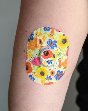 ExpressionMed Botanical Garden Dexcom G7 Tape, Single Tape and Sticker, Arm Wearing Floral Themed CGM Adhesive Patch Design