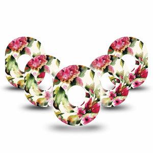 ExpressionMed Floral Romance Dexcom G7 Tape 5-Pack Romantic Flowers CGM Adhesive Patch Design, Dexcom Stelo Glucose Biosensor System