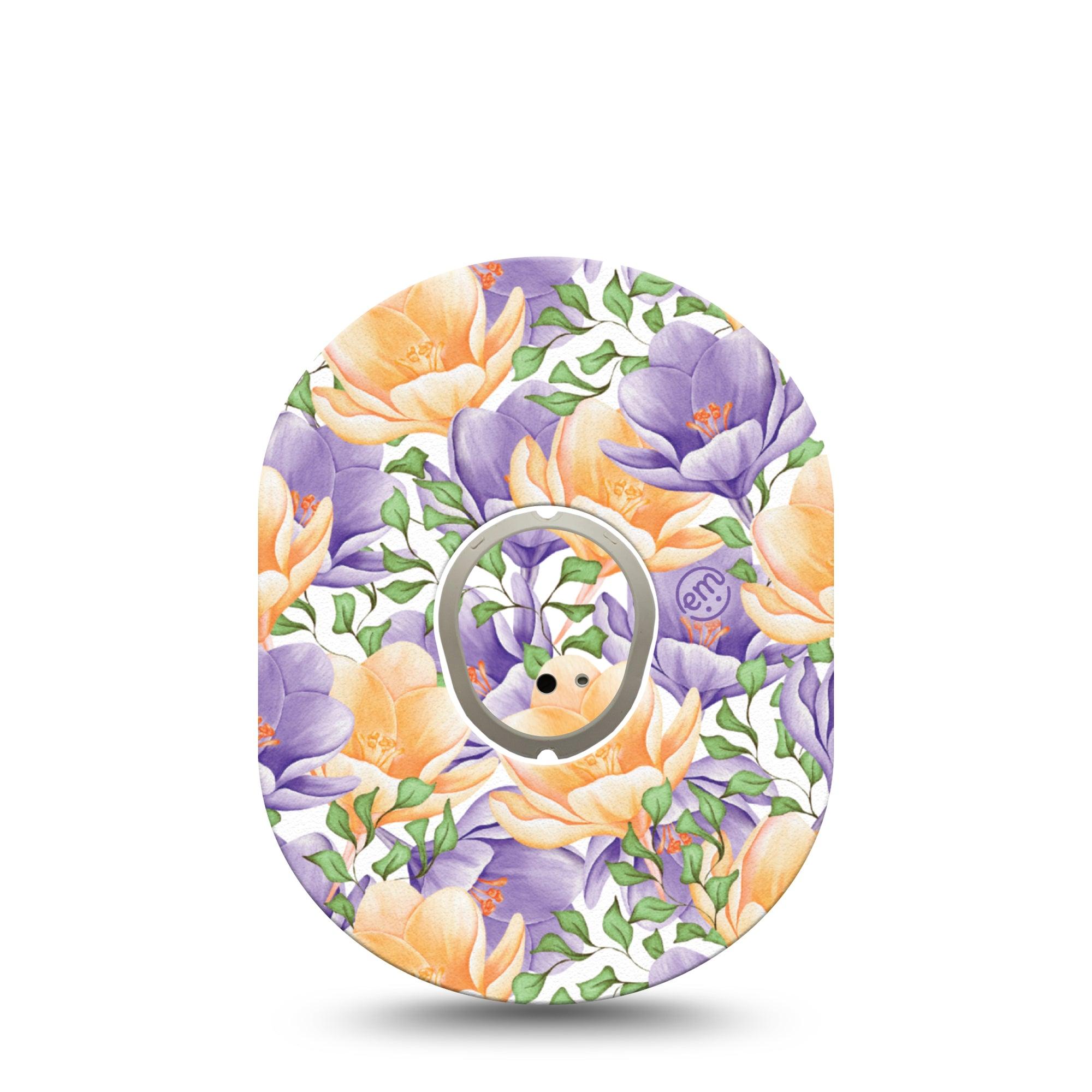 ExpressionMed Crocus Flowers Dexcom G7 Single early spring bloomer Overlay Tape Continuous Glucose Monitor Design, Dexcom Stelo Glucose Biosensor System with center sticker