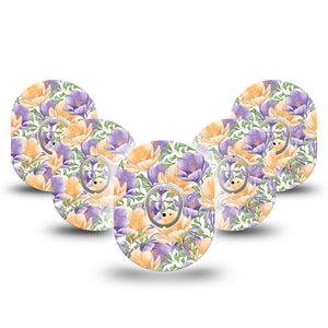 ExpressionMed Crocus Flowers Dexcom G7 5-Pack early spring bloomer Overlay Tape Continuous Glucose Monitor Design, Dexcom Stelo Glucose Biosensor System with center stickers