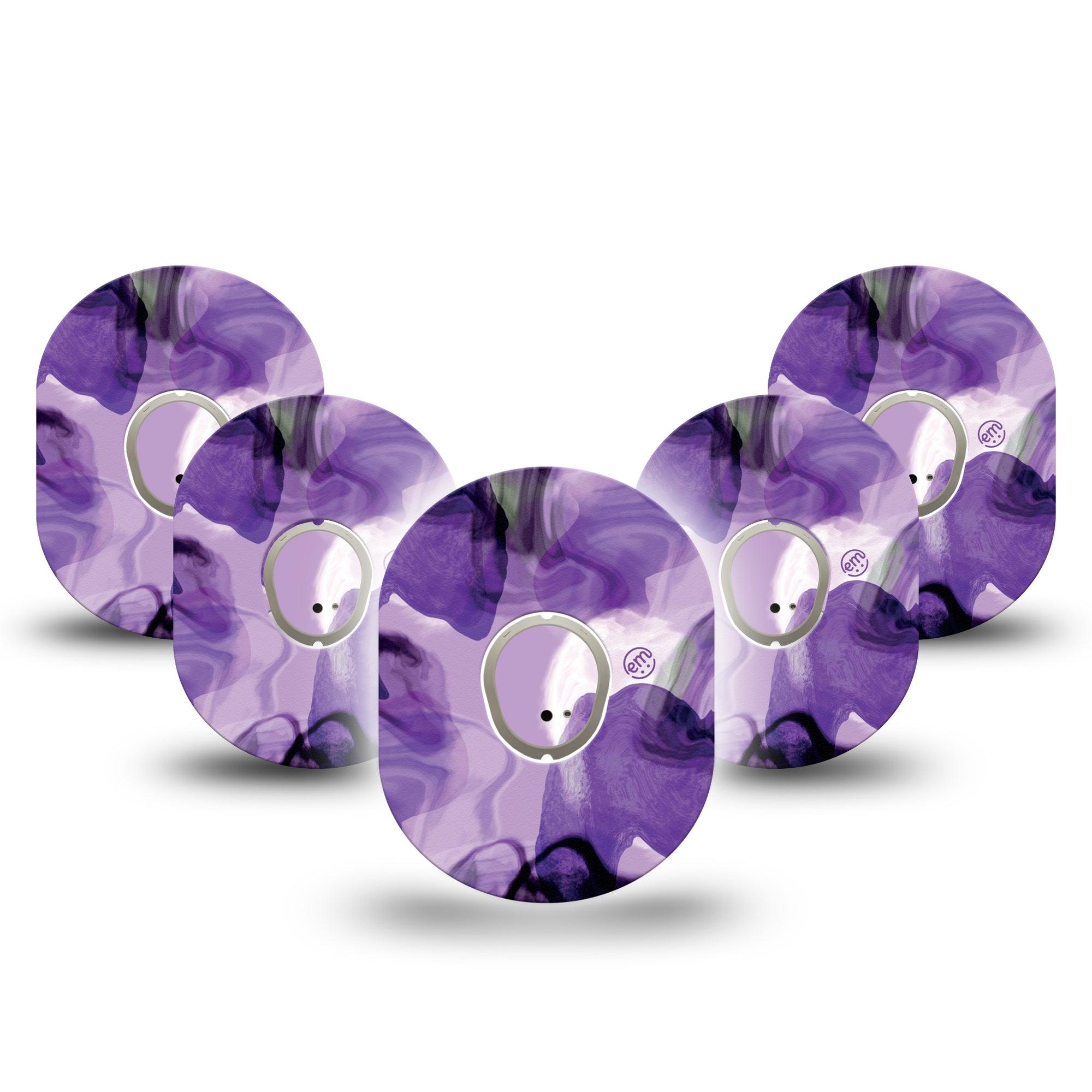 ExpressionMed Purple Storm Dexcom G7 Tape, Dexcom Stelo Glucose Biosensor System, 5-Pack Tape and 5-Pack Sticker lace like textured purple Overlay Tape Continuous Glucose Monitor Design