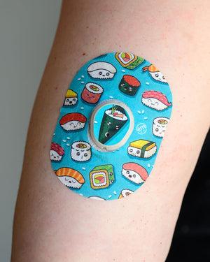 ExpressionMed Silly Sushi Dexcom G7 Tape, Single Tape and Single Sticker, Arm Wearing Sushi Themed CGM Adhesive Patch Design