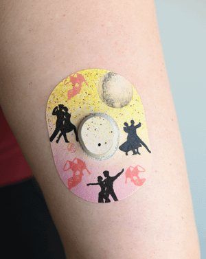 ExpressionMed Ballroom Dancing Dexcom G7 Tape, Single Tape and Single Sticker, Arm Wearing Couple Dancing Themed CGM Adhesive Patch Design