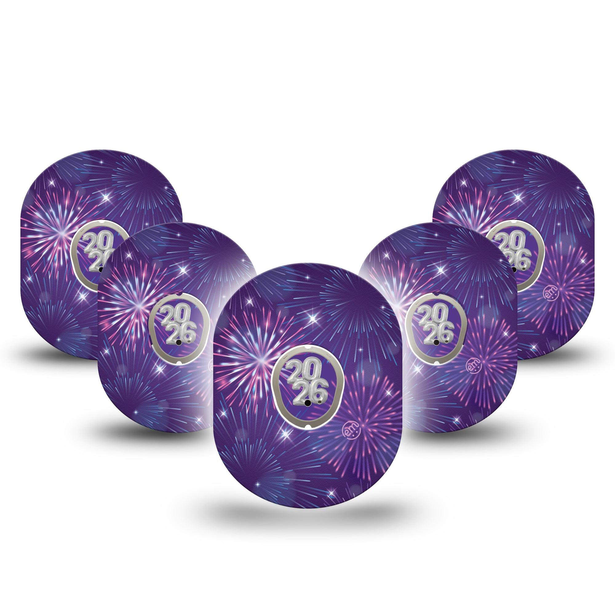 ExpressionMed New Years Celebration Dexcom G7 Tape, Dexcom Stelo Glucose Biosensor System, Single Tape and Single Sticker New Year's Eve, Overlay Tape CGM Design