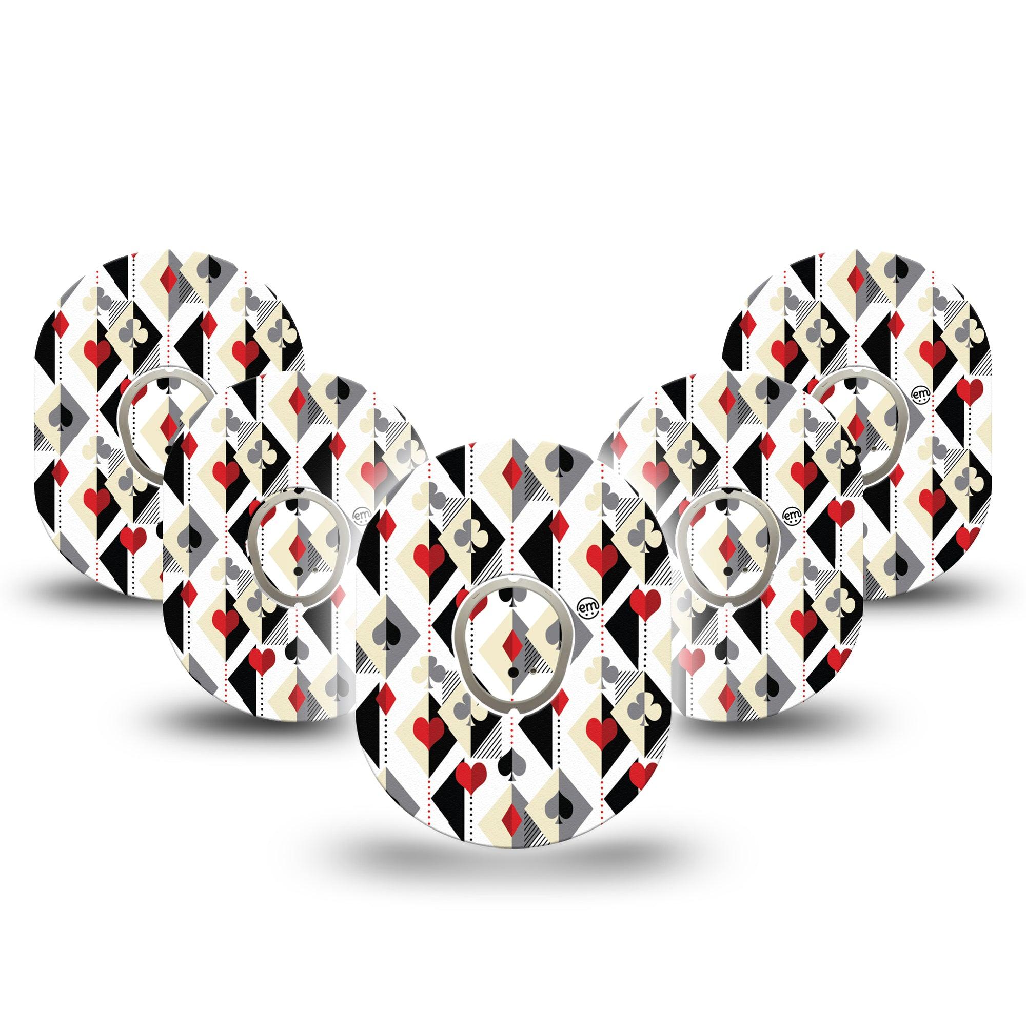 ExpressionMed Playing Cards Dexcom G7 Tape, Dexcom Stelo Glucose Biosensor System, 5-Pack Tape and 5-Pack Sticker Card Game Inspired Pattern, Overlay Tape CGM Design