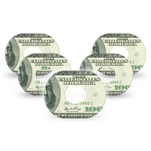 ExpressionMed Feeling $100 Dexcom G7 Tape, Dexcom Stelo Glucose Biosensor System, 5-Pack Tape Green Money Print, Overlay Tape CGM Design
