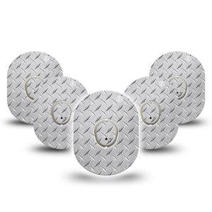 ExpressionMed Grid Iron Dexcom G7 and Stelo Tape 5-Pack Tape and 5-Pack Sticker Steel Iron Themed, Plaster Continuous Glucose Monitor Design