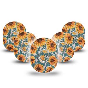 Sunflower Dexcom G7 Tape, 5-Pack Tape and Sticker, Floral Bunch Themed, CGM Plaster Patch Design, Dexcom Stelo Glucose Biosensor System