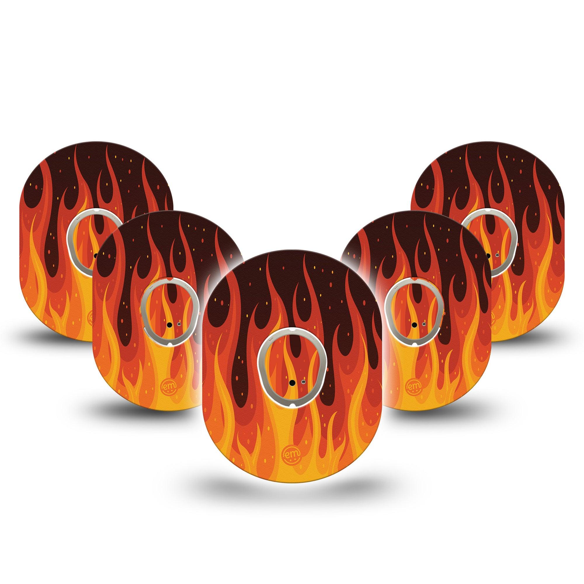 ExpressionMed Roarin' Flame Dexcom G7 and Stelo Tape 5-Pack Tape and 5-Pack Sticker Burning Flame Themed, Plaster Continuous Glucose Monitor Design