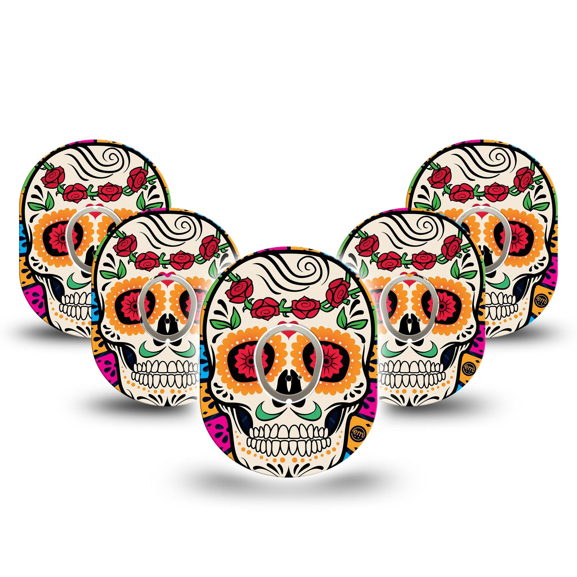 ExpressionMed Dia De Los Muertos Dexcom G7 and Stelo Tape 5-Pack Tape and 5-Pack Sticker Sugar Skull Plaster Continuous Glucose Monitor Design