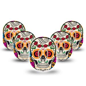 ExpressionMed Dia De Los Muertos Dexcom G7 and Stelo Tape 5-Pack Tape and 5-Pack Sticker Sugar Skull Plaster Continuous Glucose Monitor Design