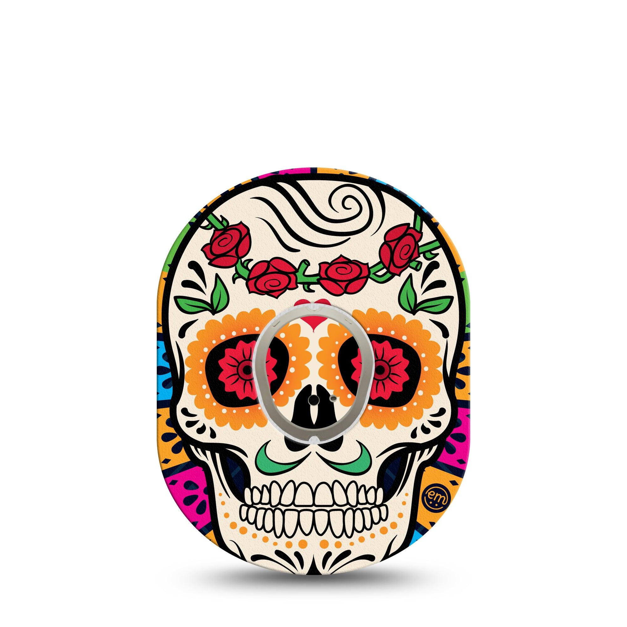 ExpressionMed Dia De Los Muertos Dexcom G7 and Stelo Tape Single Tape and Single Sticker Brightly Colored Sugar Skull, Plaster Continuous Glucose Monitor Design