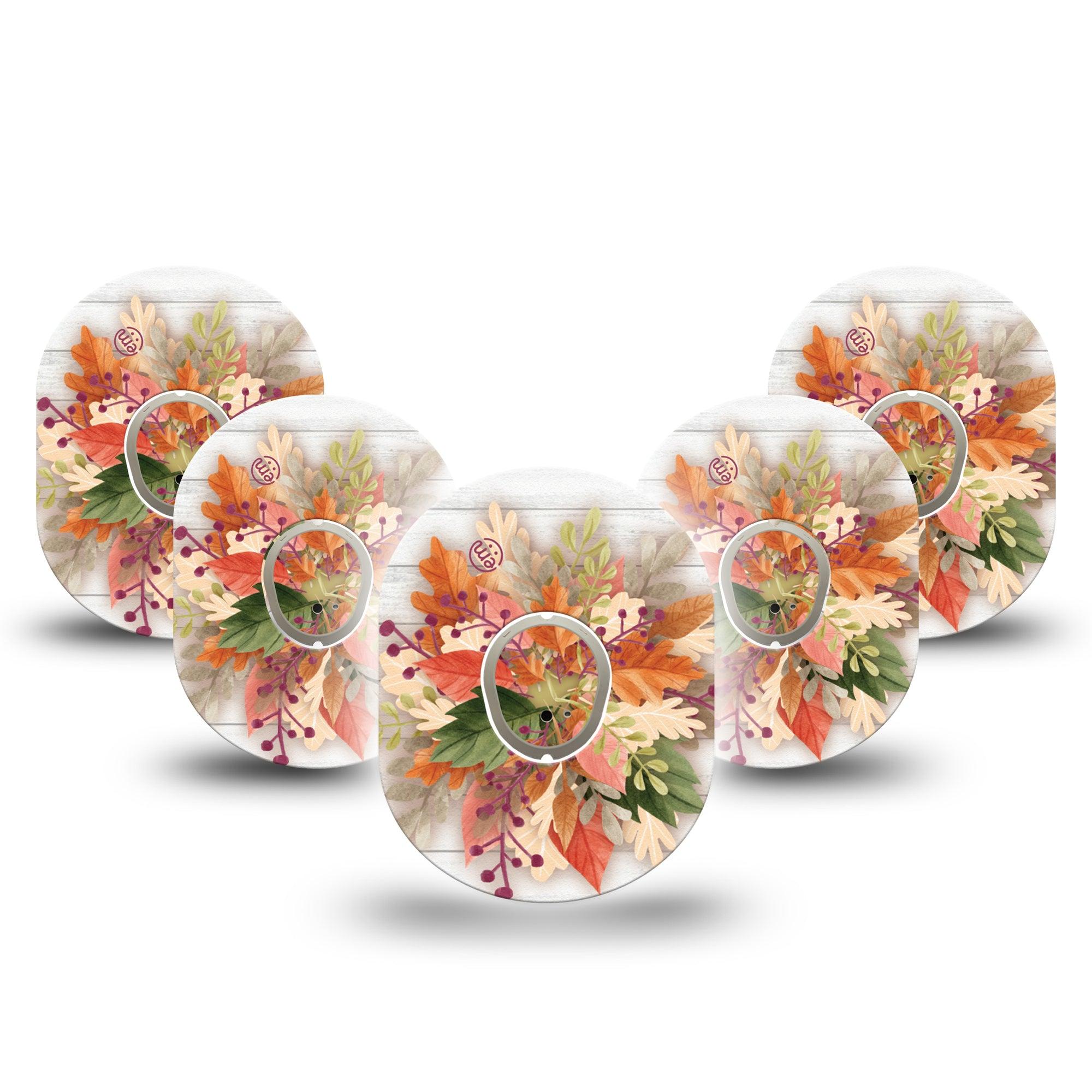 ExpressionMed Autumn Leaves Dexcom G7 and Stelo Tape 5-Pack Tape and 5-Pack Sticker Pile of Autumn Leaves, Plaster Continuous Glucose Monitor Design