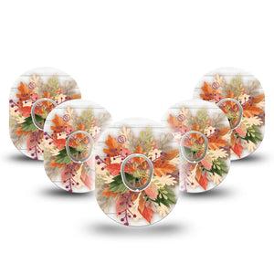 ExpressionMed Autumn Leaves Dexcom G7 and Stelo Tape 5-Pack Tape and 5-Pack Sticker Pile of Autumn Leaves, Plaster Continuous Glucose Monitor Design