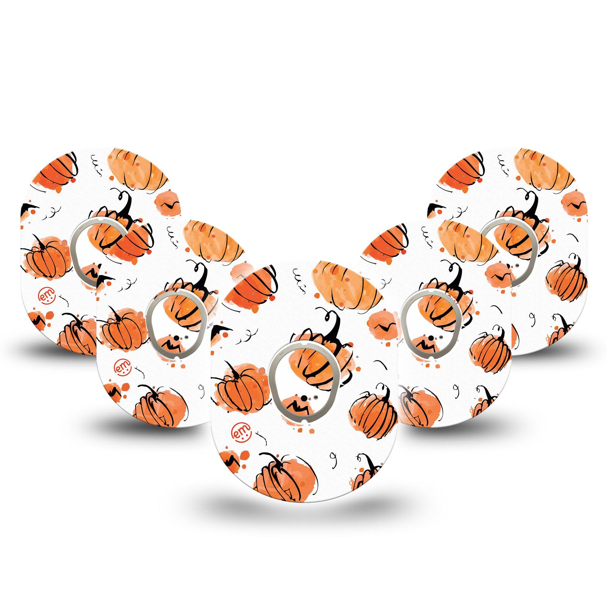 ExpressionMed Pumpkins Dexcom G7 and Stelo Tape 5-Pack Tape and 5-Pack Sticker Halloween Decoration Themed, Plaster Continuous Glucose Monitor Design