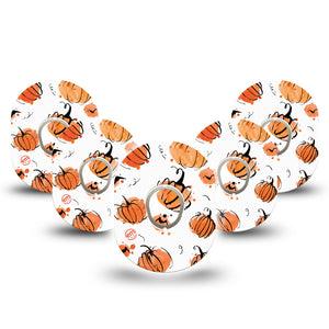 ExpressionMed Pumpkins Dexcom G7 and Stelo Tape 5-Pack Tape and 5-Pack Sticker Halloween Decoration Themed, Plaster Continuous Glucose Monitor Design
