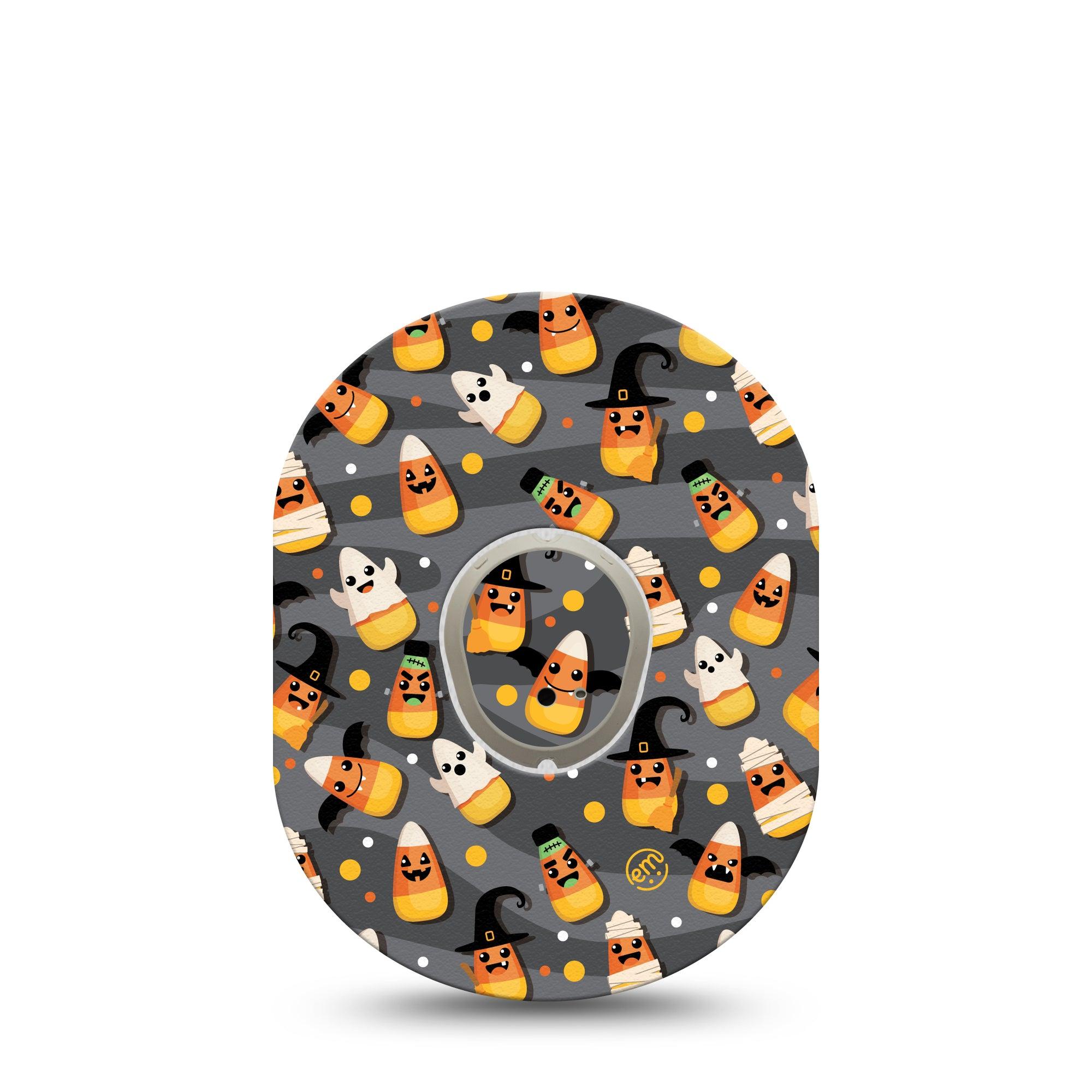ExpressionMed Candy Corn Dexcom G7 and Stelo Tape Single Tape and Single Sticker Sweet Fall Orange Yellow Candy, Plaster Continuous Glucose Monitor Design