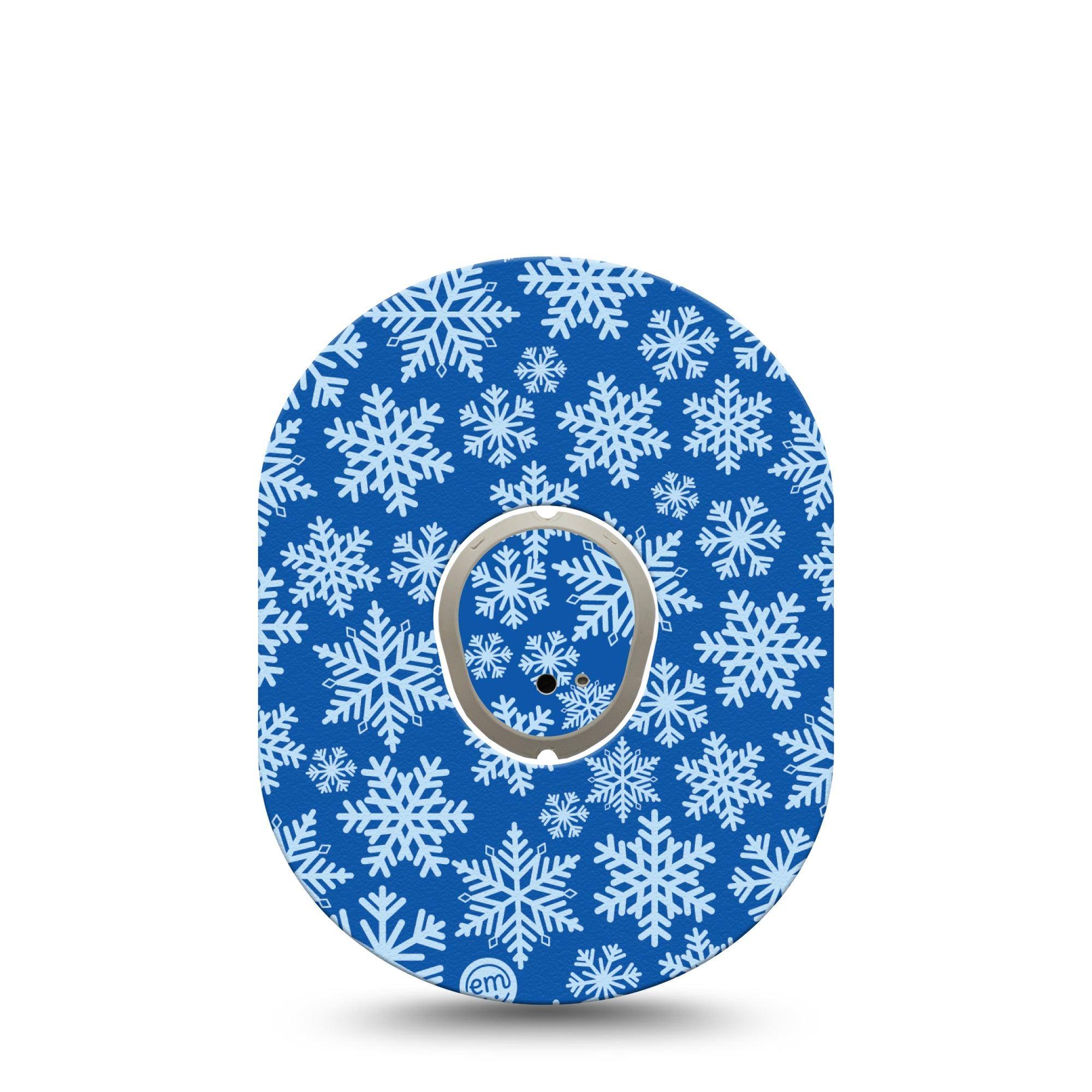 ExpressionMed Snowflake Dexcom G7 and Stelo Tape Single Tape and Single Sticker Blue Themed Snowflakes, Plaster Continuous Glucose Monitor Design