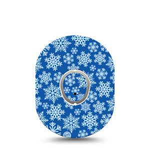 ExpressionMed Snowflake Dexcom G7 and Stelo Tape Single Tape and Single Sticker Blue Themed Snowflakes, Plaster Continuous Glucose Monitor Design