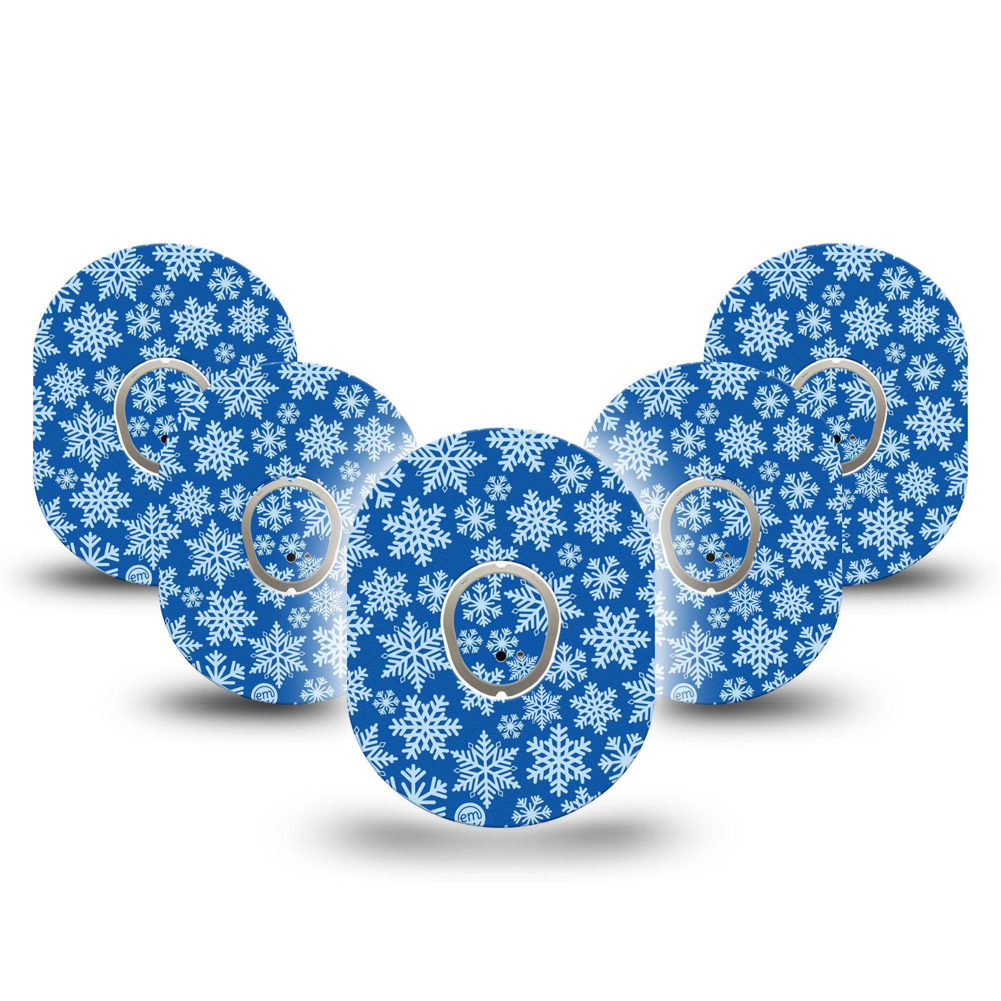 ExpressionMed Snowflake Dexcom G7 and Stelo Tape 5-Pack Tape and 5-Pack Sticker Blue Themed Snowflakes, Plaster Continuous Glucose Monitor Design