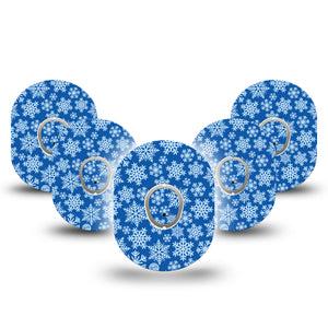ExpressionMed Snowflake Dexcom G7 and Stelo Tape 5-Pack Tape and 5-Pack Sticker Blue Themed Snowflakes, Plaster Continuous Glucose Monitor Design