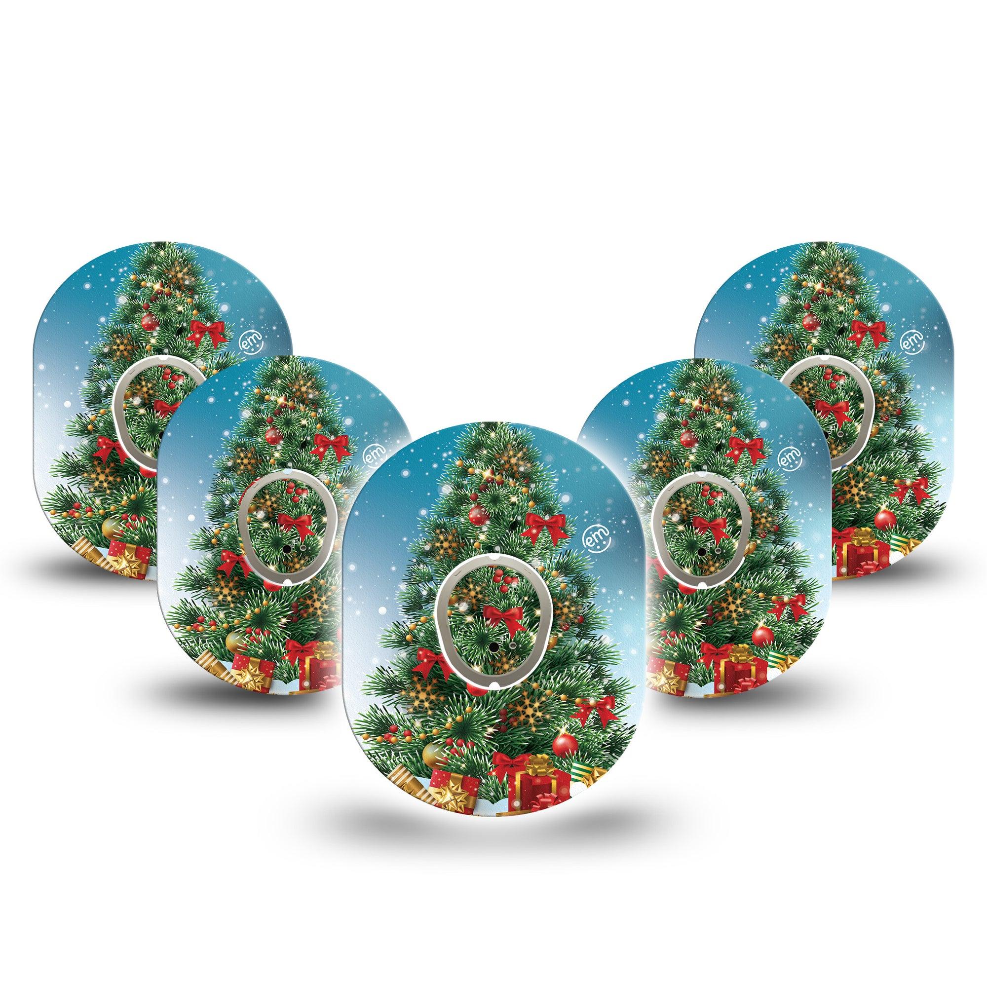 ExpressionMed Oh, Christmas Tree Dexcom G7 and Stelo Tape 5-Pack Tape and 5-Pack Sticker Holiday Festivities Inspired, Plaster Continuous Glucose Monitor Design
