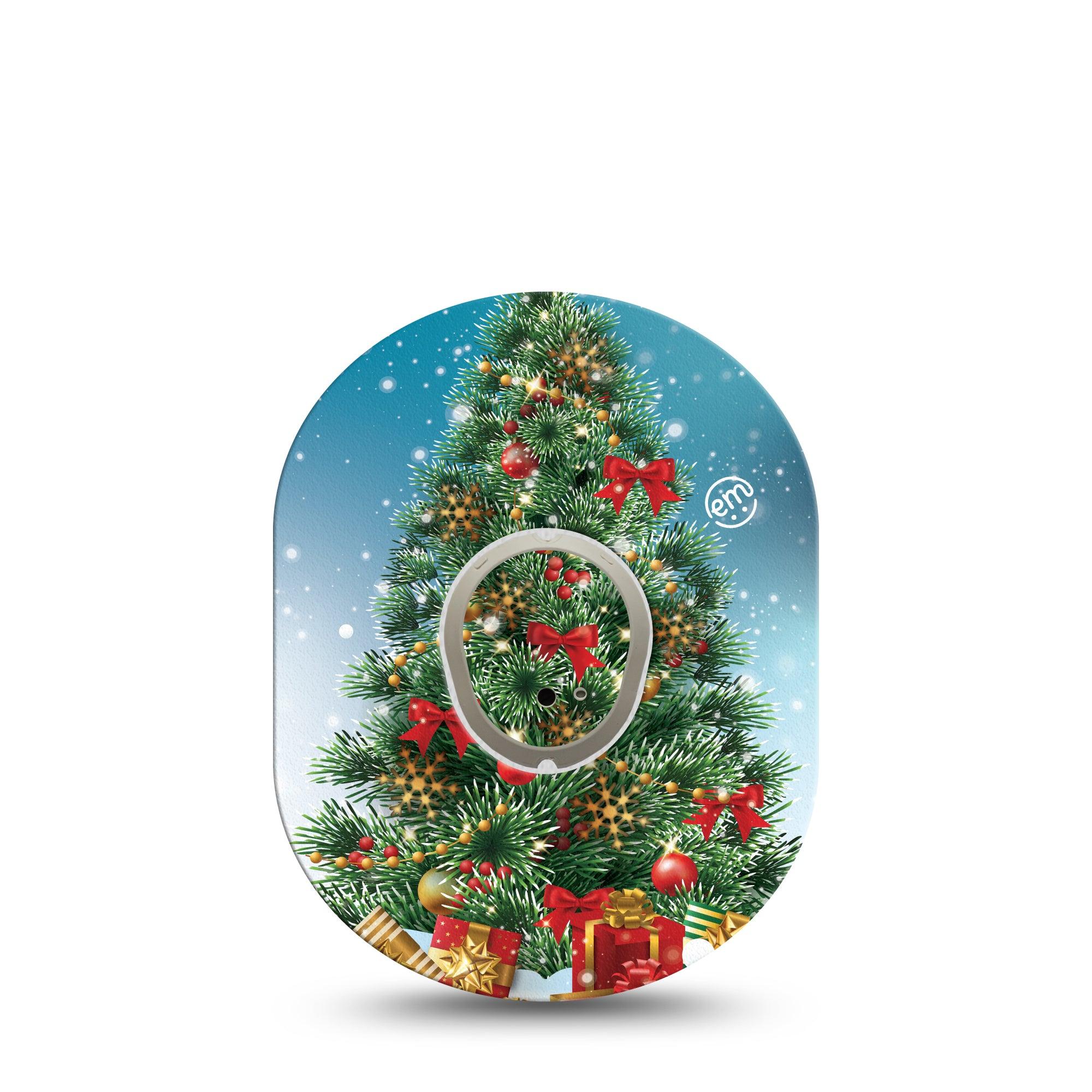 ExpressionMed Oh, Christmas Tree Dexcom G7 Transmitter Sticker, Single, Big Christmas Tree Inspired, Dexcom G7 Vinyl Center Sticker, With Matching Dexcom G7 Tape, CGM Overlay Patch Design