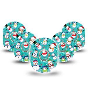 ExpressionMed nowman Celebration Dexcom G7 and Stelo Tape 5-Pack Tape and 5-Pack Sticker Happy Snowmen Themed, Plaster Continuous Glucose Monitor Design