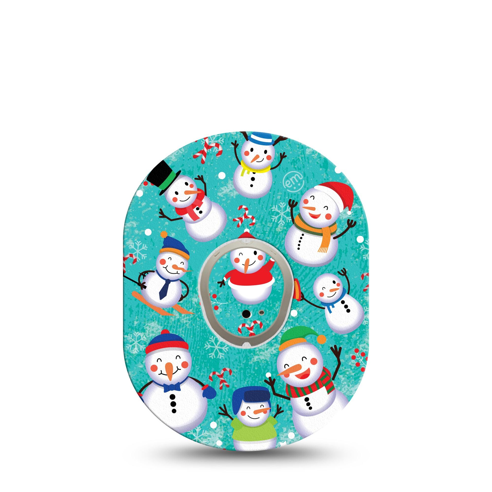 ExpressionMed Snowman Celebration Dexcom G7 and Stelo Tape Single Tape and Single Sticker Winter Snowmen Themed, Plaster Continuous Glucose Monitor Design