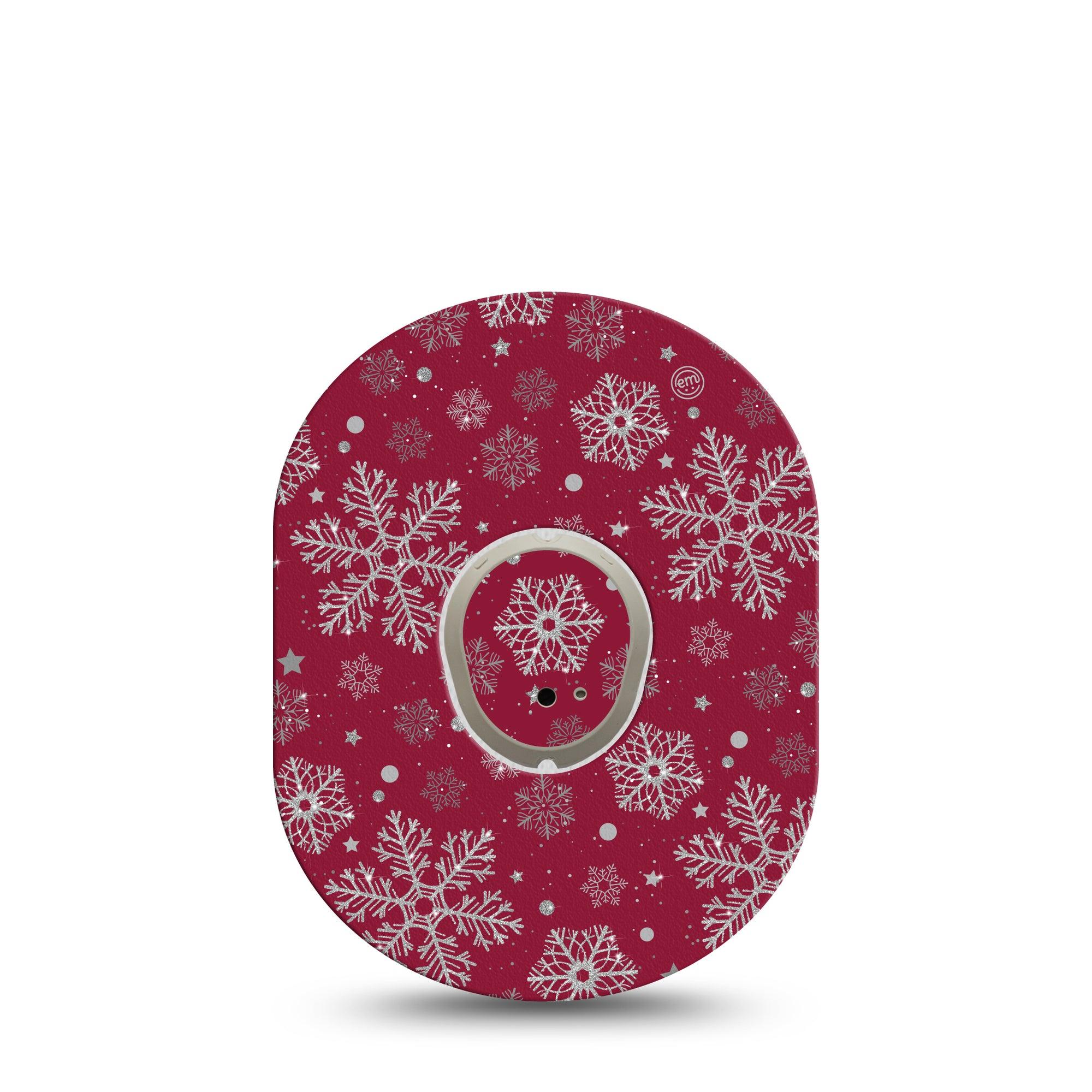 Silver Snowflakes Dexcom G7 Transmitter Sticker, Single, Winter Wonderland Themed, Dexcom G7 Transmitter Vinyl Sticker, With Dexcom G7 Tape, CGM Overlay Patch Design