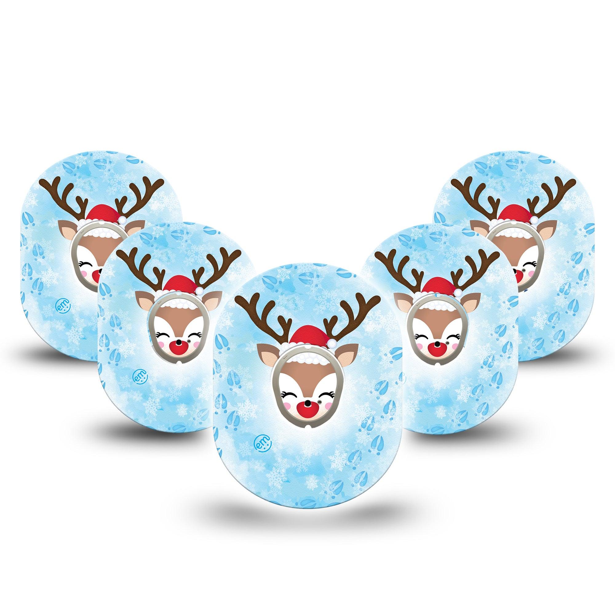ExpressionMed Flurry The Reindeer Dexcom G7 and Stelo Tape 5-Pack Tape and 5-Pack Sticker Christmas Reindeer, Plaster Continuous Glucose Monitor Design