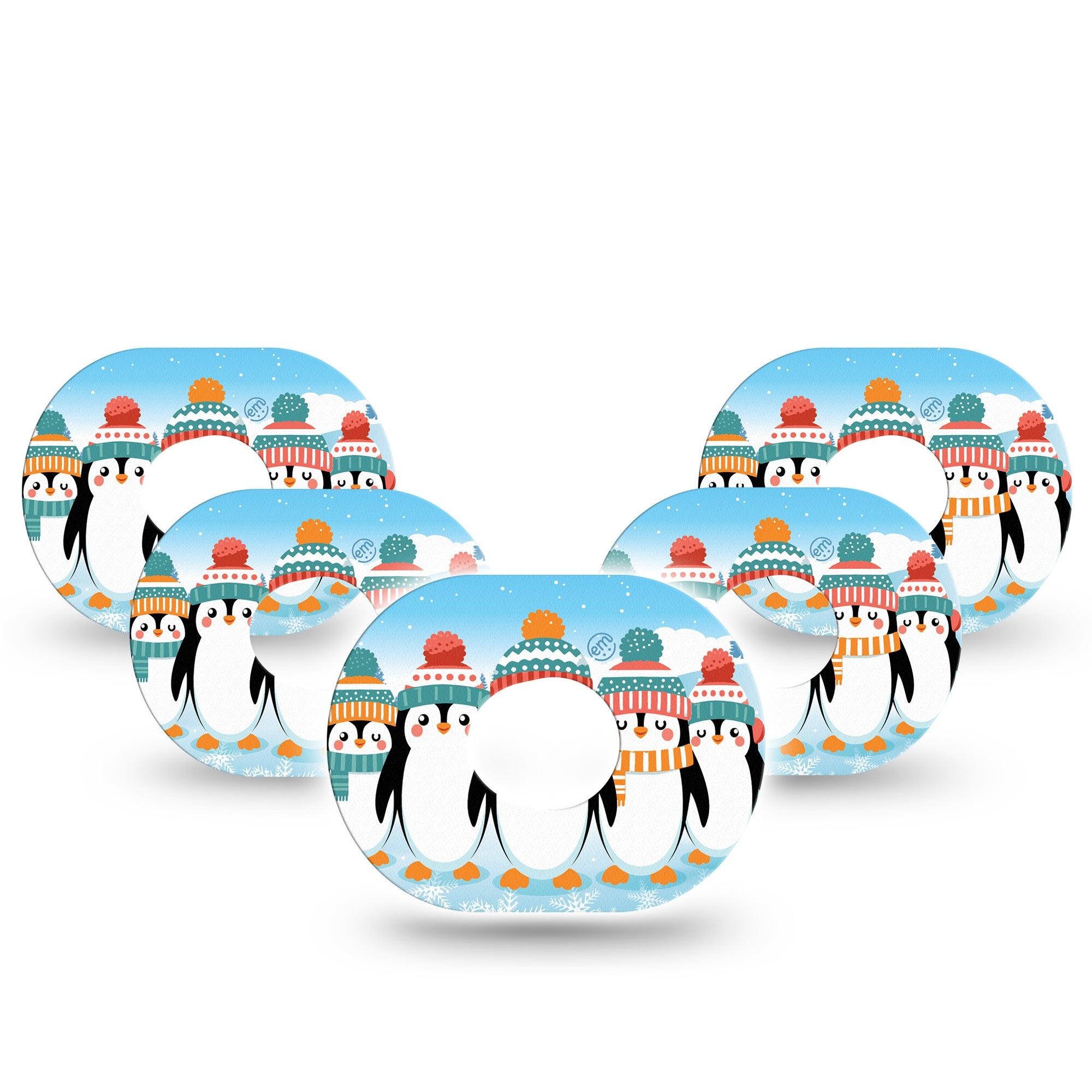 ExpressionMed Penguins In Row Dexcom G7 Tape, Dexcom Stelo Glucose Biosensor System, 5-Pack Tape Group of Penguins, Overlay Tape Continuous Glucose Monitor Design