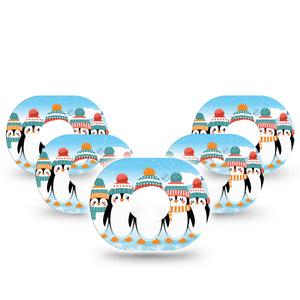 ExpressionMed Penguins In Row Dexcom G7 Tape, Dexcom Stelo Glucose Biosensor System, 5-Pack Tape Group of Penguins, Overlay Tape Continuous Glucose Monitor Design