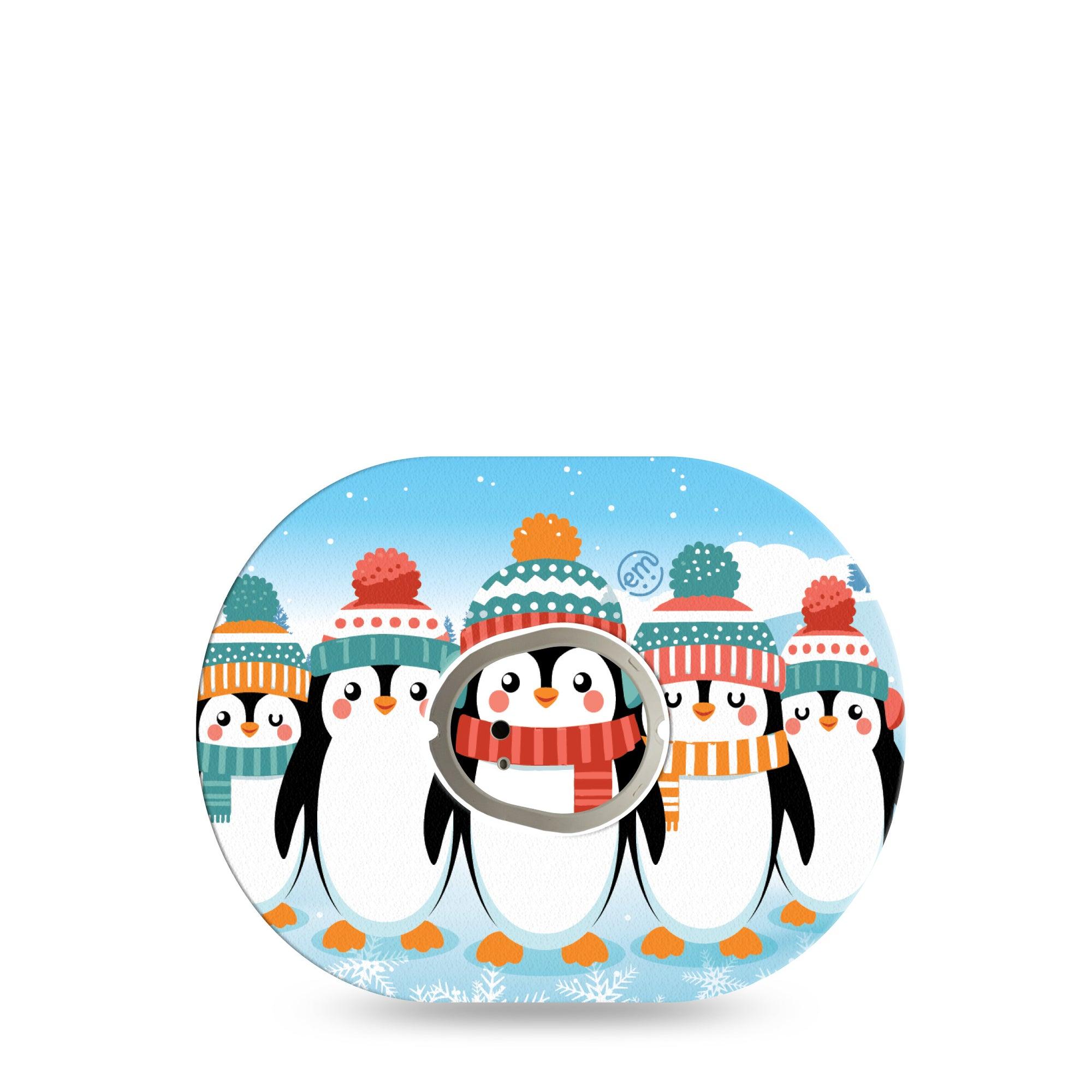 ExpressionMed Penguins In Row Dexcom G7 Tape, Dexcom Stelo Glucose Biosensor System, Single Tape and Single Sticker Group of Penguins, Overlay Tape Continuous Glucose Monitor Design