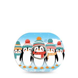 ExpressionMed Penguins In Row Dexcom G7 Tape, Dexcom Stelo Glucose Biosensor System, Single Tape and Single Sticker Group of Penguins, Overlay Tape Continuous Glucose Monitor Design